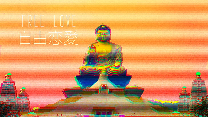 vaporwave, Bouddha, bouddhisme, croix gammée, Fond d'écran HD