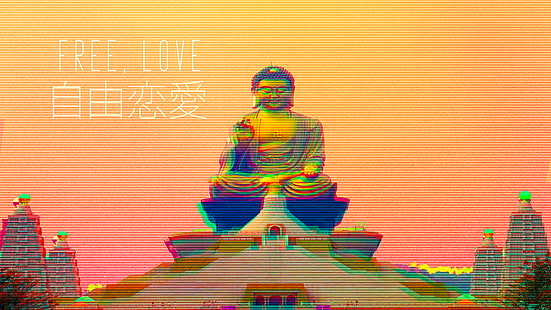 vaporwave ، بوذا ، البوذية ، الصليب المعقوف، خلفية HD HD wallpaper