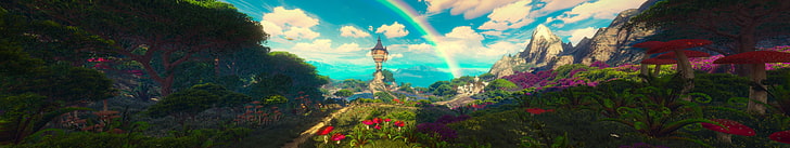 trees and rainbow painting, The Witcher 3: Wild Hunt, Nvidia Ansel, The Witcher, HD wallpaper