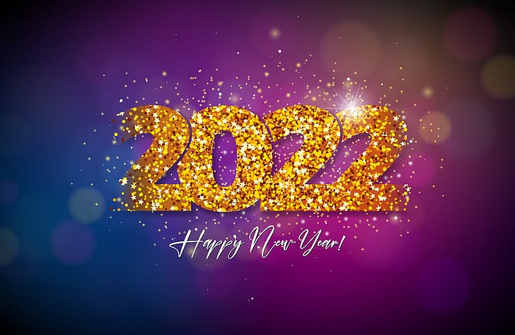 Hintergrund, Gold, Figuren, Neujahr, golden, glücklich, lila, Dekoration, funkelnd, 2022, HD-Hintergrundbild