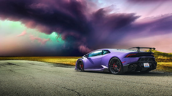 Lamborghini, Lamborghini Huracan, รถ, รถสีม่วง, รถสปอร์ต, Supercar, ยานพาหนะ, วอลล์เปเปอร์ HD HD wallpaper