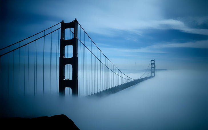 городской, туман, мост, мост Золотые Ворота, HD обои