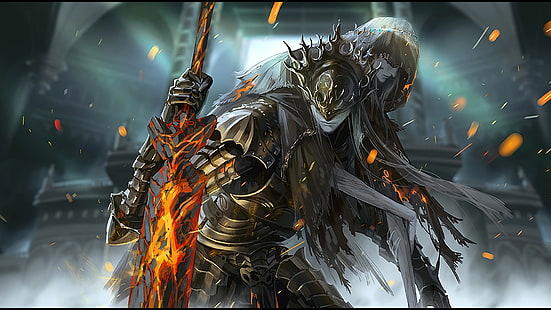 Papel de parede lorian de Dark Souls, arte de fantasia, guerreiro, Dark Souls III, HD papel de parede HD wallpaper