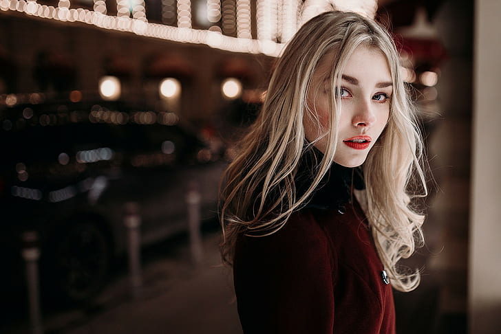 женщины, модель, блондинка, Алиса Тарасенко, красное пальто, пальто, HD обои