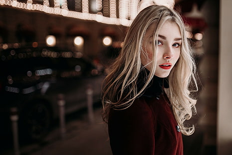 женщины, модель, блондинка, Алиса Тарасенко, красное пальто, пальто, HD обои HD wallpaper
