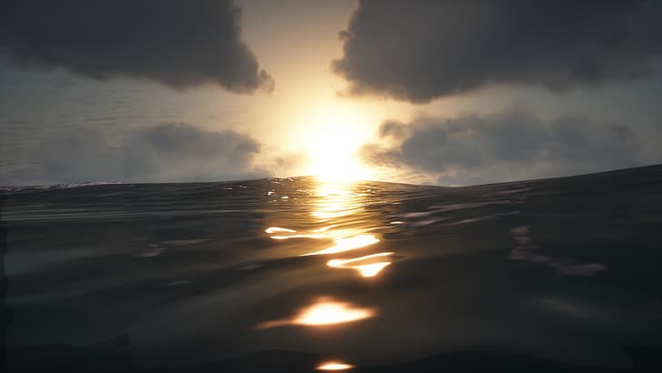 Grand Theft Auto V, Ferrari, sunset, waves, HD wallpaper