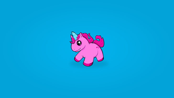 розовый My Little Pony иллюстрация, единорог, вектор, розовый, мультфильм, голубой, простой, голубой фон, HD обои