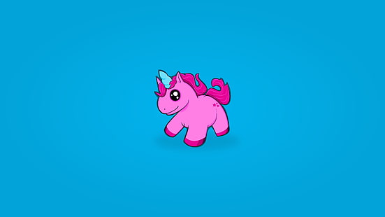 розовый My Little Pony иллюстрация, единорог, вектор, розовый, мультфильм, голубой, простой, голубой фон, HD обои HD wallpaper