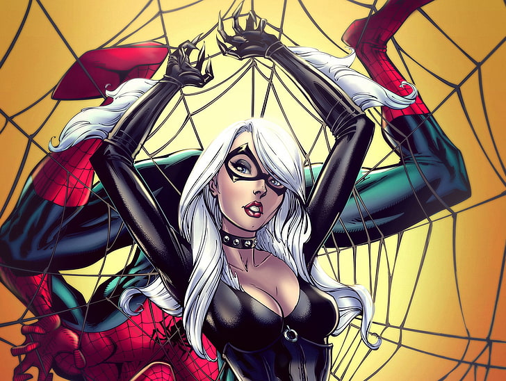 Marvel Cat Woman and Spider-Man wallpaper, girl, fiction, hero, costume, marvel, Spider-Man, black cat, Felicia Hardy, thief, HD wallpaper
