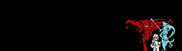 anime personaggio silhouette arte digitale carta da parati, display multiplo, doppio monitor, Tengen Toppa Gurren Lagann, anime, Littner Yoko, Simon, Sfondo HD