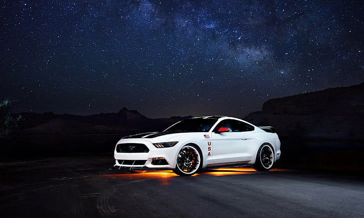 Ford Mustang, night, HD wallpaper