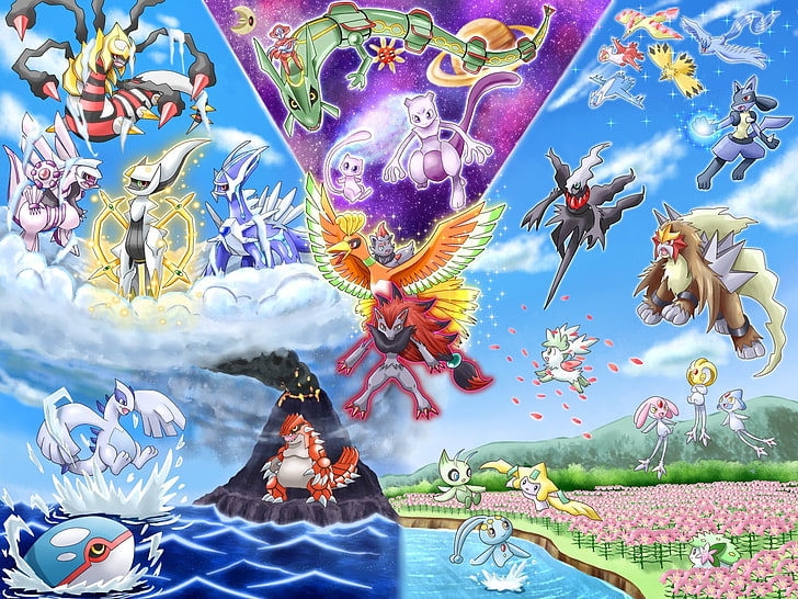Ilustração de personagem Pokemon Legendary Pokemon, Pokémon, Mew, Ho-Oh, HD papel de parede