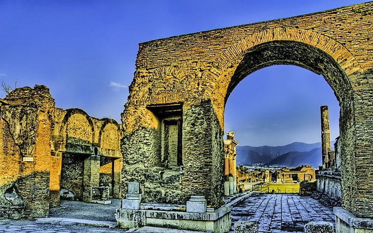 brown concrete temple, greece, ruins, evening, columns, hdr, HD wallpaper