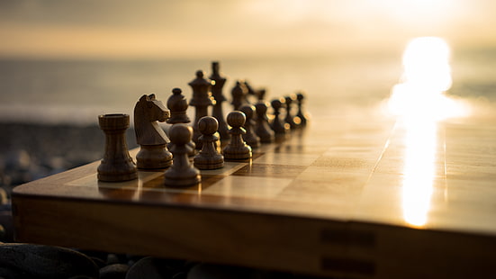 wooden chess set, background, the game, chess, HD wallpaper HD wallpaper