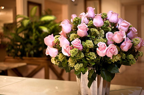 bouquet di fiori rosa rosa, rose, fiori, bouquet, vaso, magnificamente, Sfondo HD HD wallpaper