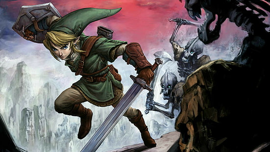 Zelda Link Stalfos Nintendo Alacakaranlık Prenses HD, zelda grafik sanatı efsanesi, video oyunları, nintendo, zelda, bağlantı, alacakaranlık, prenses, stalfos, HD masaüstü duvar kağıdı HD wallpaper