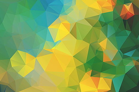 abstrakt, polygon kunst, grün, gelb, digitale kunst, HD-Hintergrundbild HD wallpaper