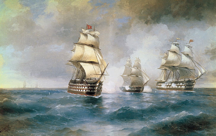 aivazovsky, painting, picture, sea, ships, HD wallpaper