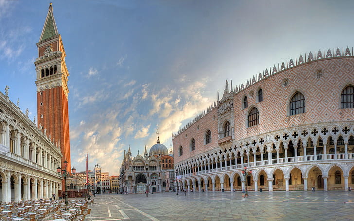 ヴェネツィアのサンマルコ広場、ヴェネツィア広場、サンマルコ、ヴェネツィアイタリア、風景、 HDデスクトップの壁紙