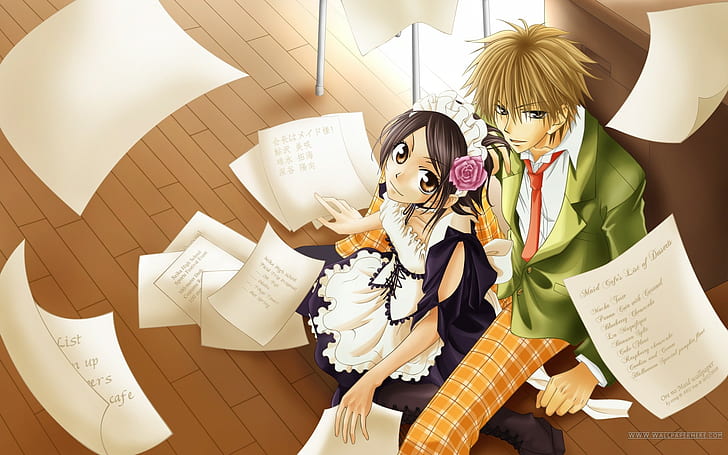 anime, Kaichou wa Maid-sama !, Ayuzawa Misaki, Usui Takumi, pakaian pelayan, Wallpaper HD