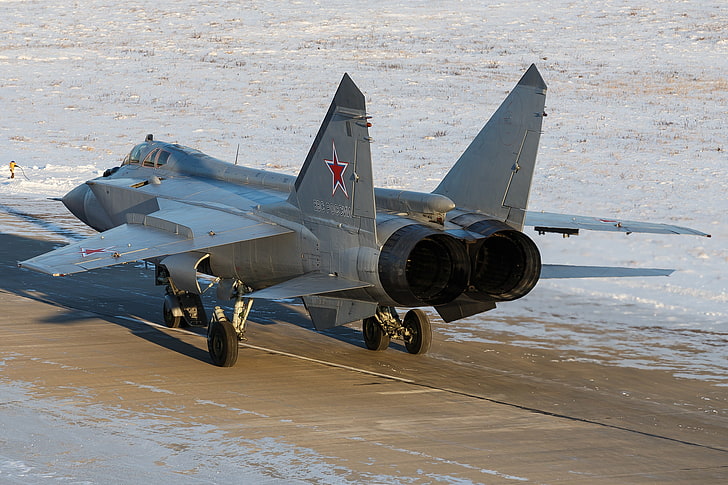 gray airplane, fighter, double, interceptor, The MiG-31, HD wallpaper