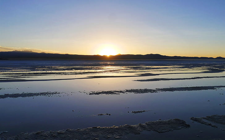 พระอาทิตย์ตกที่สวยงาม Uyuni Salt Lake ญี่ปุ่นสวยพระอาทิตย์ตก Uyuni เกลือทะเลสาบญี่ปุ่น, วอลล์เปเปอร์ HD