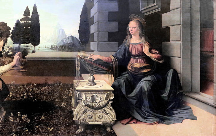 cuadro, Florencia, Galería de los Uffizi, Leonardo da Vinci, Anunciación a 1470-2, Fondo de pantalla HD