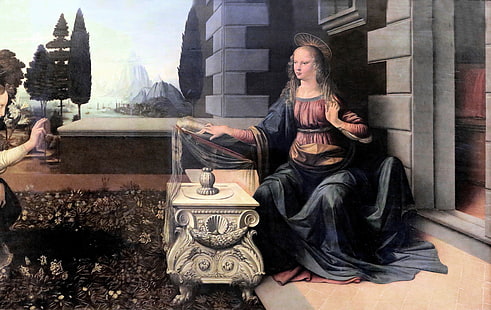 picture, Florence, The Uffizi Gallery, Leonardo da Vinci, Annunciation to 1470-2, HD wallpaper HD wallpaper