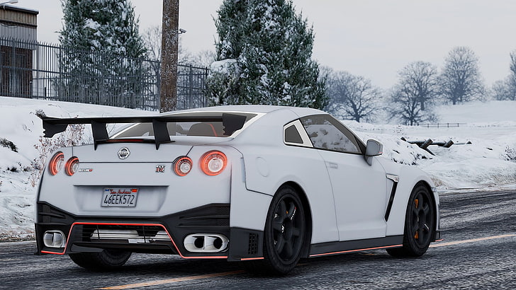 white coupe, car, Grand Theft Auto V, Nissan GT-R, Nissan GT-R NISMO, HD wallpaper
