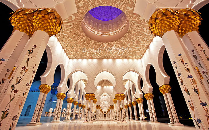Interior Design con decorazioni floreali Sheikh Zayed Mosque Abu Dhabi Emirati Arabi Uniti Sfondi desktop HD 1920 × 1200, Sfondo HD