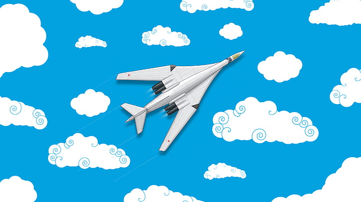 Clouds, Minimalism, The plane, Fighter, Russia, Art, The view from the top, White Swan, Tu 160, The Tu-160, The Russian air force, Videoconferencing, madeinkipish, Ту160, HD wallpaper