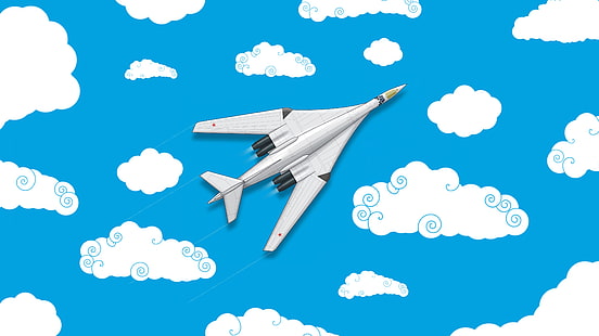 Clouds, Minimalism, The plane, Fighter, Russia, Art, The view from the top, White Swan, Tu 160, The Tu-160, The Russian air force, Videoconferencing, madeinkipish, Ту160, HD wallpaper HD wallpaper