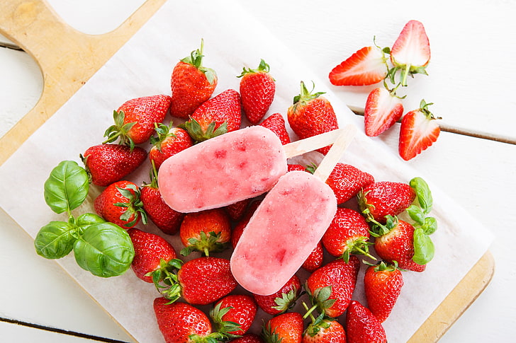 Essen, bunt, Eis am Stiel, Obst, Erdbeeren, HD-Hintergrundbild