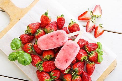 Essen, bunt, Eis am Stiel, Obst, Erdbeeren, HD-Hintergrundbild HD wallpaper