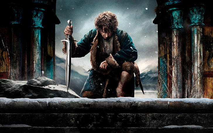 O Hobbit: A Batalha dos Cinco Exércitos 2014 HD W .., personagem ajoelhado segurando espada papel de parede, HD papel de parede
