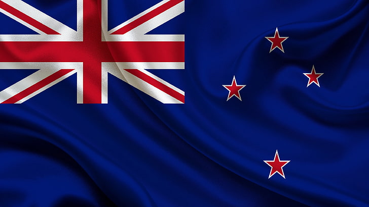 синя и червена звезда с щампа, Нова Зеландия, флаг, HD тапет