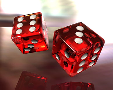 two red dices, dice, game, red, white, glass, HD wallpaper HD wallpaper