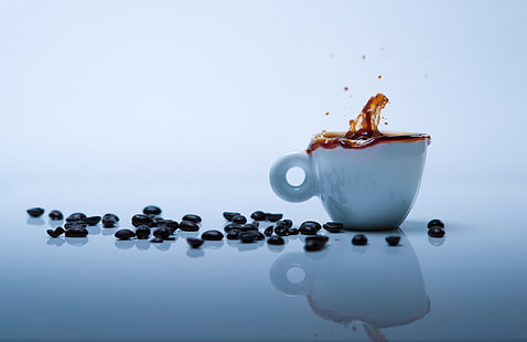 set da tè in ceramica bianco e marrone, caffè, tazza, Sfondo HD HD wallpaper