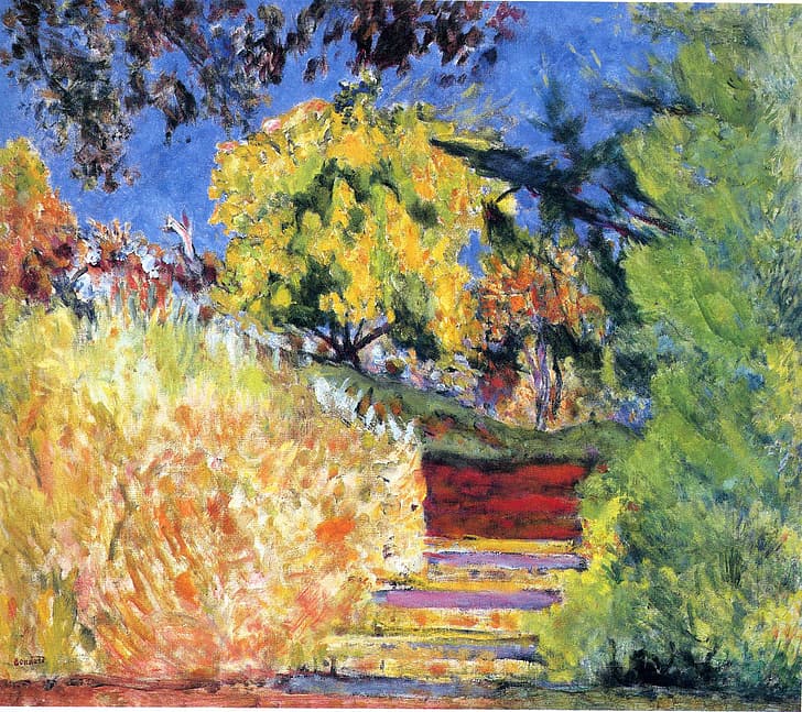 langkah, Pierre Bonnard, Intimisme Nabi, Tempat seniman, Pohon-pohon di Taman, Wallpaper HD