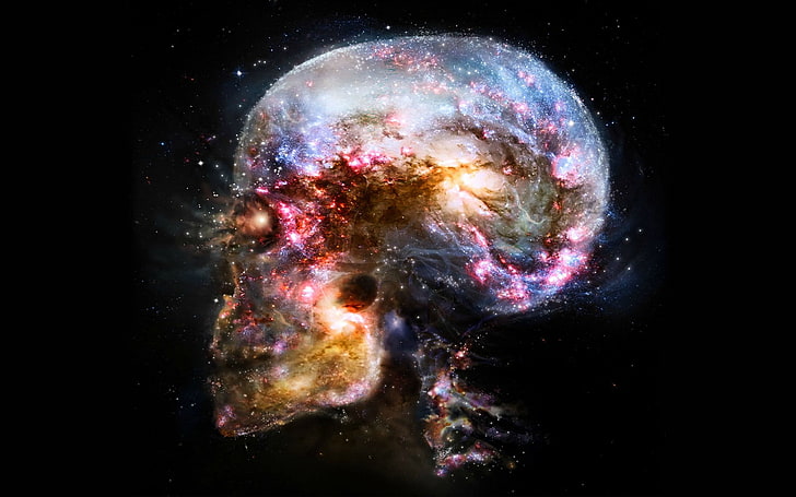 космос, череп, аннотация, мозг, вселенная, HD обои