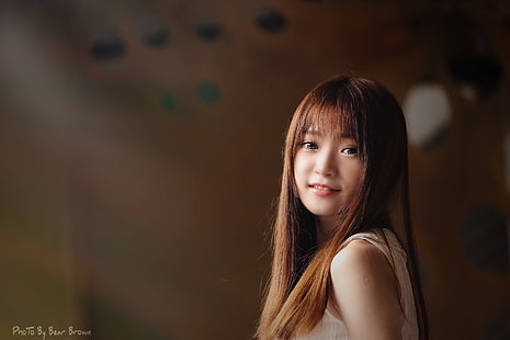 Asiatiskt, långt hår, kvinnor, tittar på betraktaren, rödhårig, rödbrunt hår, HD tapet HD wallpaper