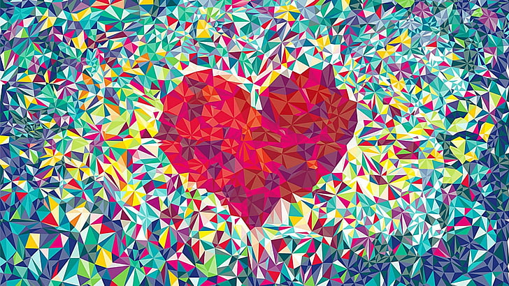 abstract, lowpoly, heart, love, art, low poly, romantic, HD wallpaper