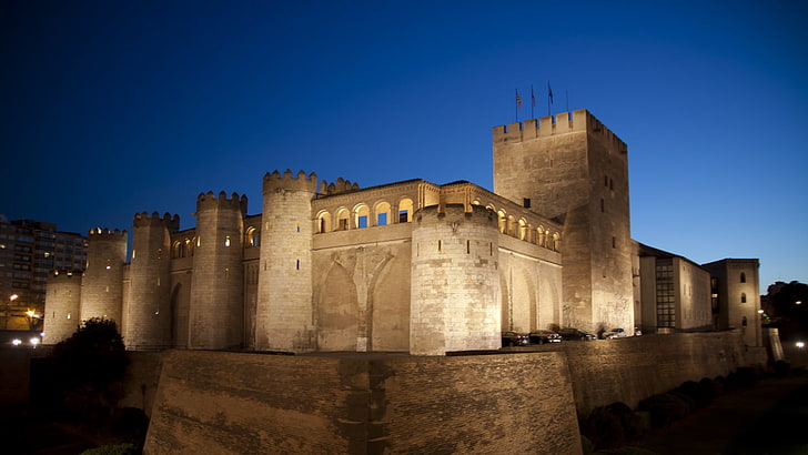 aljaferia palace, architecture, fortification, chateau, history, islamic palace, castle, spain, zaragoza, HD wallpaper