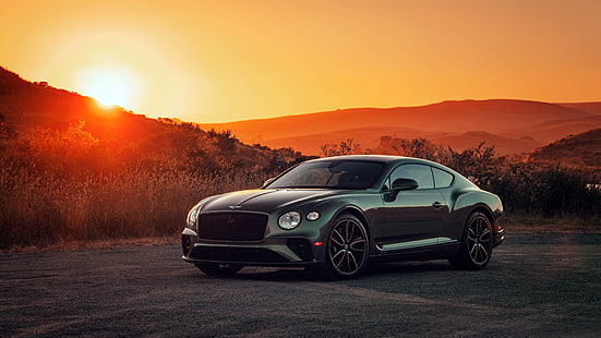 Bentley, Bentley Continental GT, bil, grön bil, lyxbil, solnedgång, fordon, HD tapet HD wallpaper