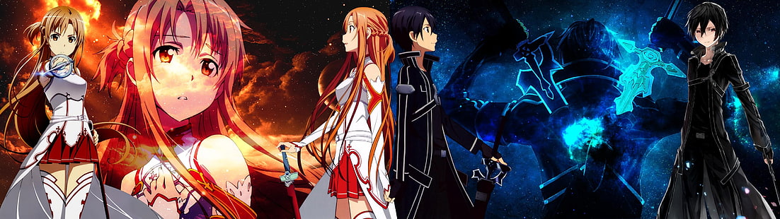 Anime, Kirigaya Kazuto, Multiple Display, Schwertkunst Online, Yuuki Asuna, HD-Hintergrundbild HD wallpaper