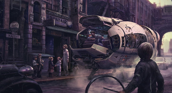 black and gray standard motorcycle, artwork, science fiction, concept art, HD wallpaper