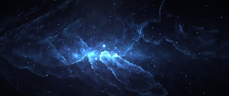 голубая туманность, космос, звёзды, цифровое искусство, космическое искусство, туманность, HD обои