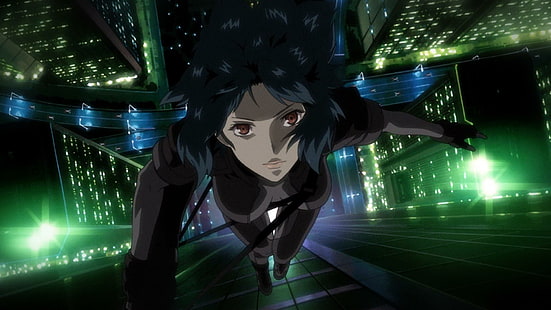 Kusanagi Motoko, personagem de anime, catman78, roupa roxa, cabelo azul, kusanagi-motoko, fantasma na concha, mulher, menina, olhos castanhos, anime, HD papel de parede HD wallpaper