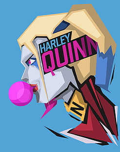 Цифров тапет на Harley Quinn, Harley Quinn, DC Comics, син, син фон, HD тапет HD wallpaper