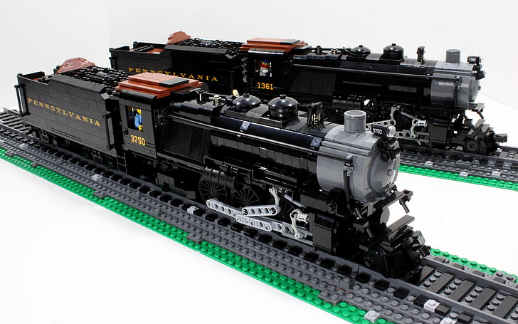 黒い電車のおもちゃ、電車、蒸気機関車、レゴ、おもちゃ、 HDデスクトップの壁紙